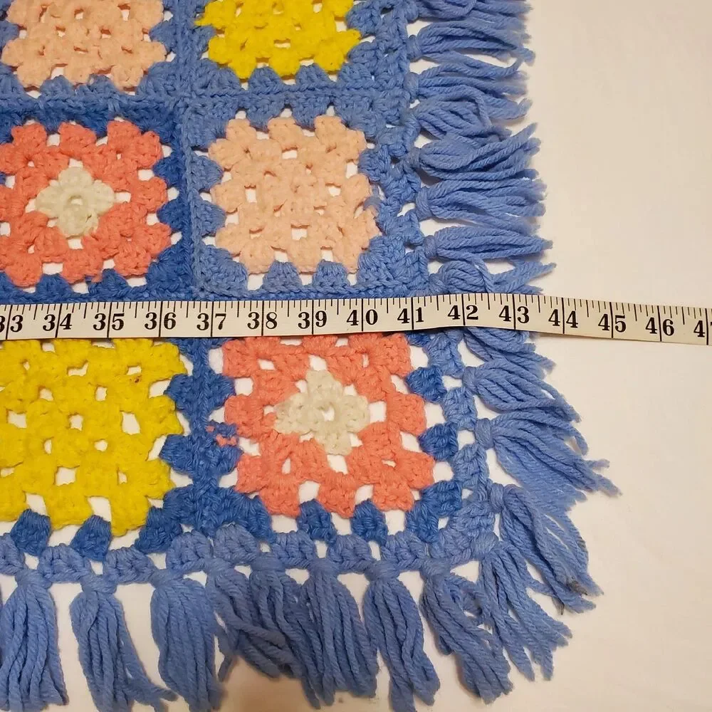Vintage Granny Square Crochet Afghan Blanket Throw 65